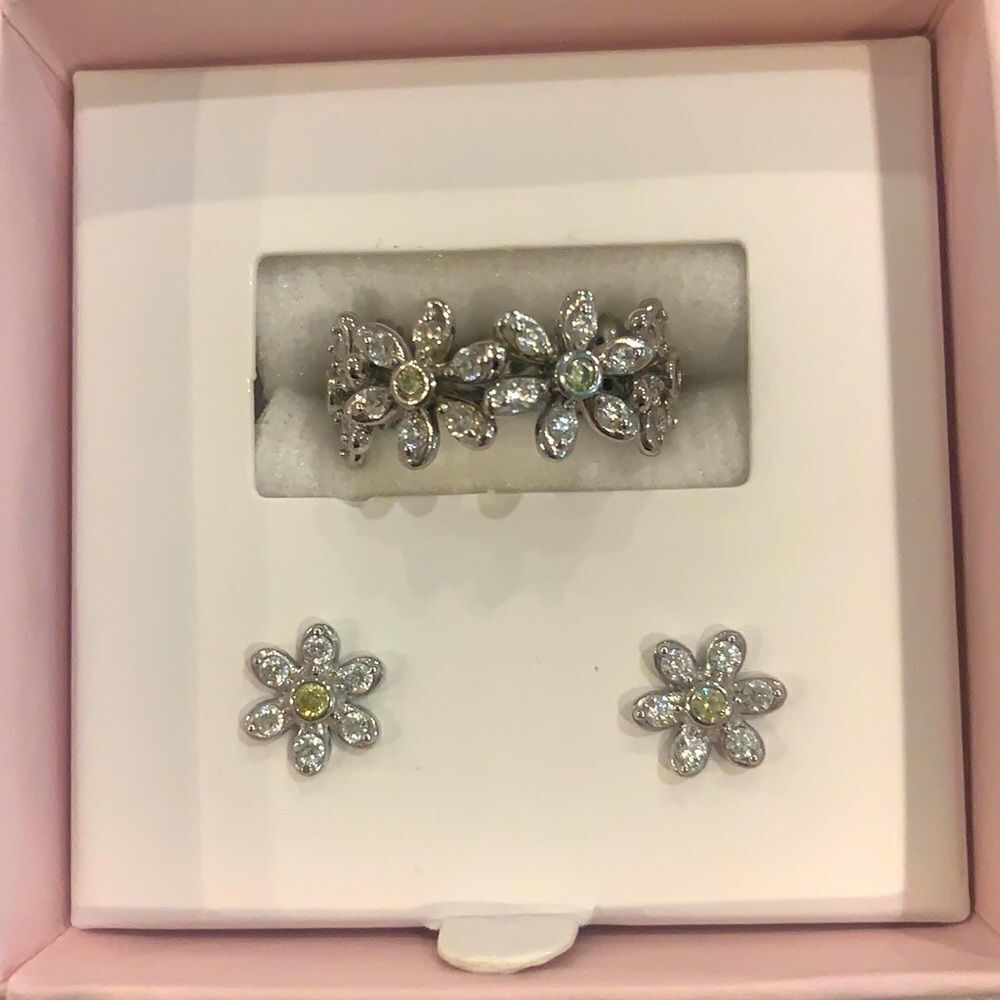 Silver Daisy Ring & Earrings